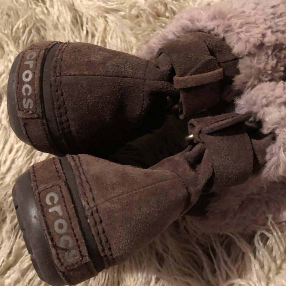 Crocs brand fur lined suede boots. Size 10